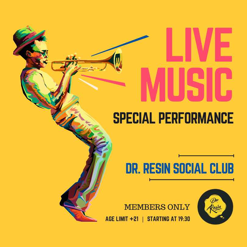 Poster di una performance live di tromba al Dr Resin Social Club